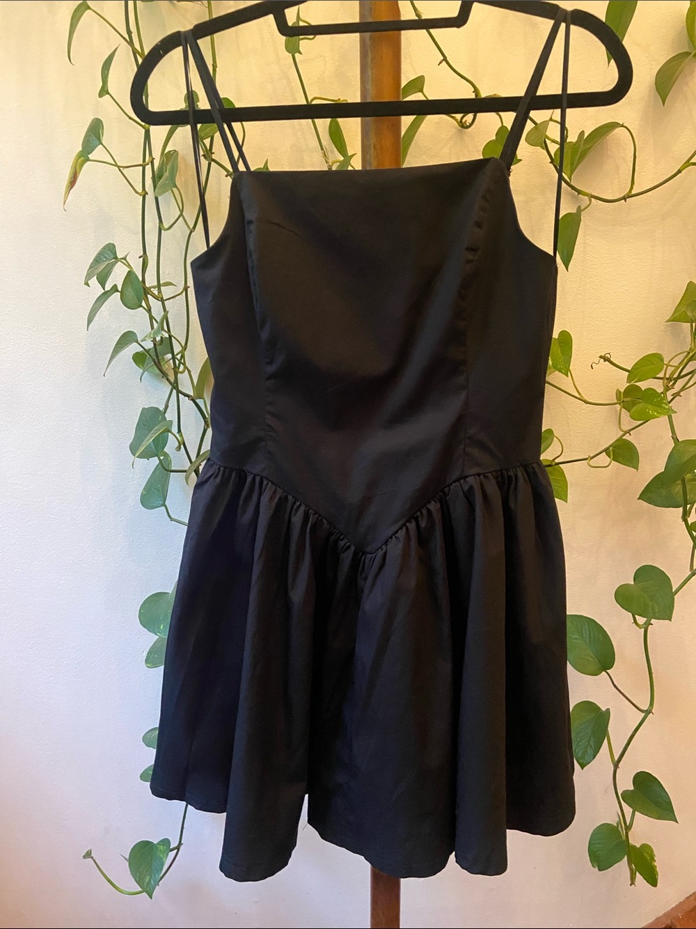Edgy Black Poplin Mini Dress - Picture 2 of 11